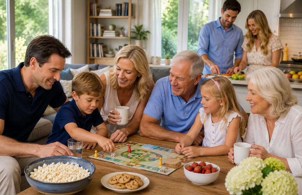 Multigenerational family enjoying time together at home in Bingham Farms