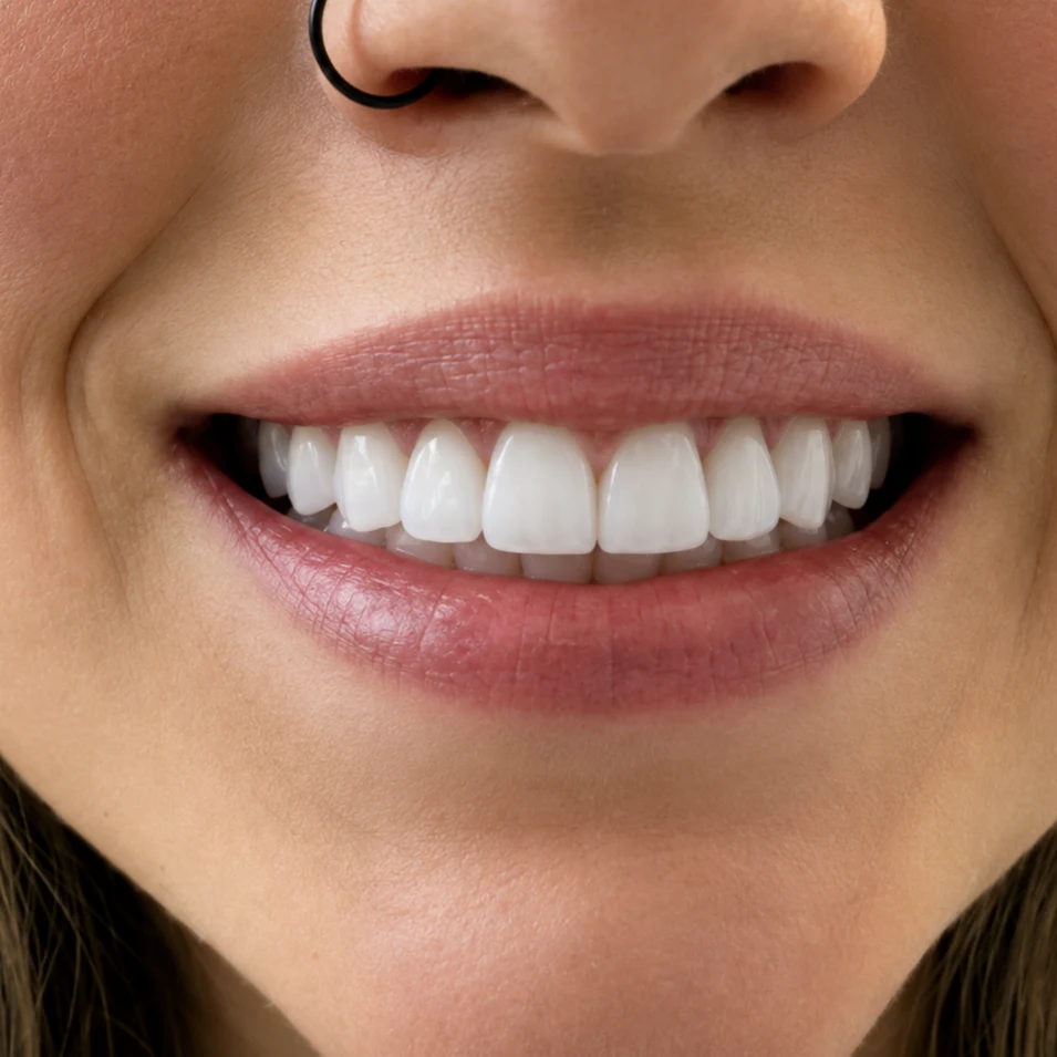 Close-up of the same patient’s smile after crown restoration at Detroit Dentist