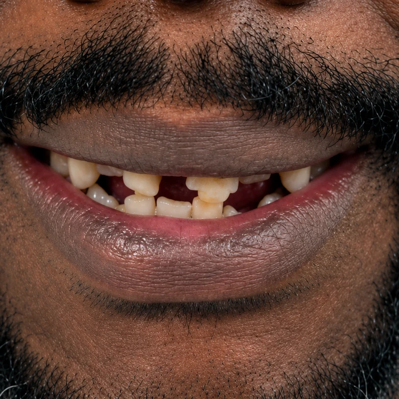 Close-up of a patient’s smile before bridge restoration at Detroit Dentist